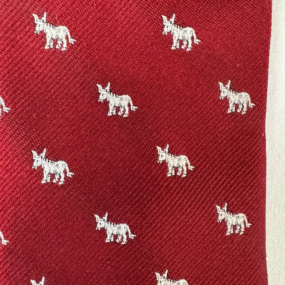 Ram Tie Makers Men’s Necktie Red Donkey Motif Embroidered Novelty Tie Preppy EUC